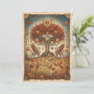 Draken in de herfst Vintage Whimsical Kunstkaart