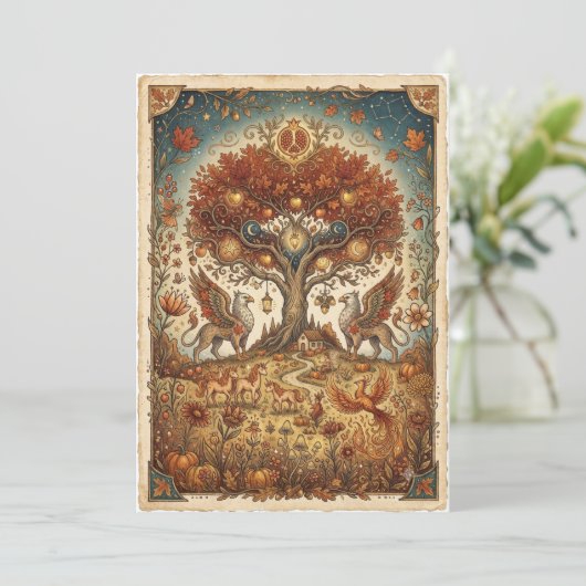 Draken in de herfst Vintage Whimsical Kunstkaart (Staand voorkant)