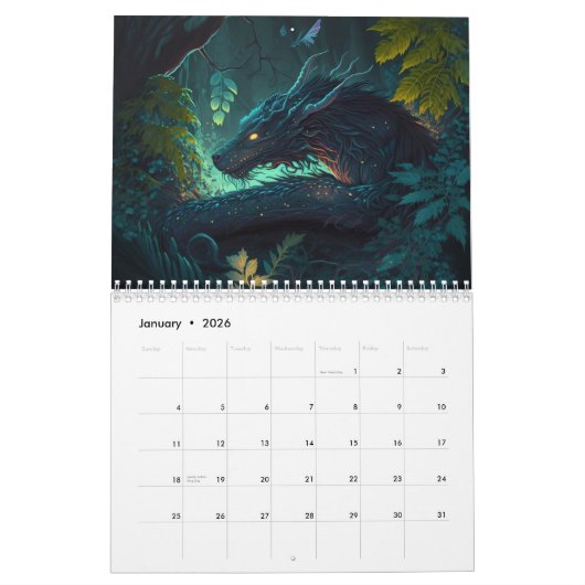 Draken in een Midnight Garden Kalender (Jan 2026)