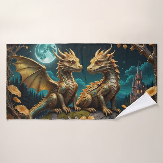 Draken in het maanlicht bad handdoek (Badhanddoek)