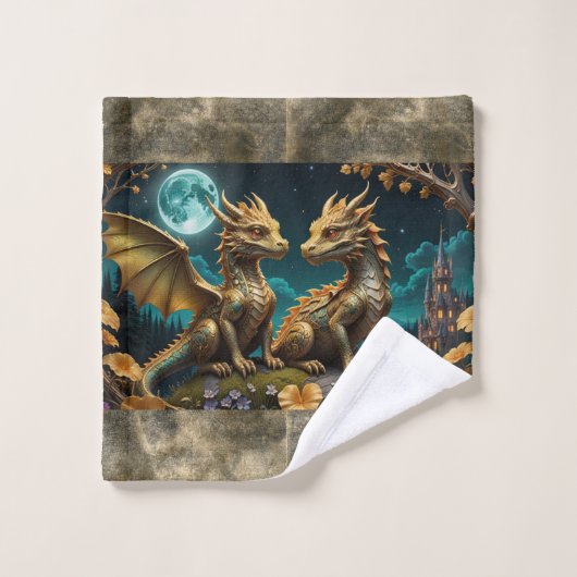 Draken in het maanlicht washandje (Wasdoekje)