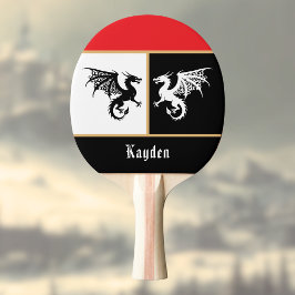 Draken in zwart wit gouden kleur trim en monogram tafeltennisbatje