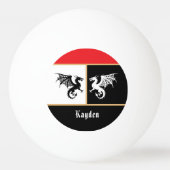 Draken in zwart wit goudkleurige trim en monogram pingpongbal (Voorkant)
