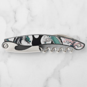 Draken Jade Zwart wit roze Bloemen Kurkentrekker