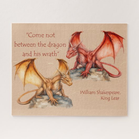 Draken met King Lear citaat rood, goud, wit Legpuzzel (Horizontaal)
