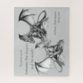 Draken met King Lear citaat zwart, grijs, wit Legpuzzel (Verticaal)