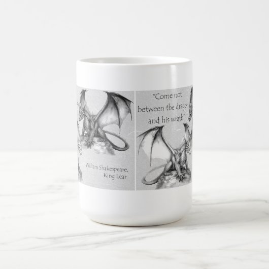 Draken met King Lear quote grijs, zwart, wit Mok (Center)