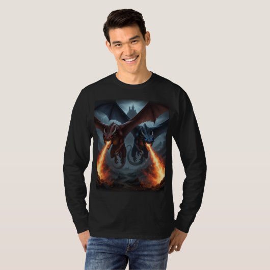 Draken naderen T-shirt met lange mouwen Halloween (Voorkant volledig)