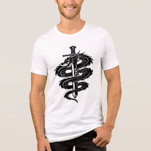 Draken Omwikkelde Zwaard Tattoo Stijl Tri-Blend Shirt