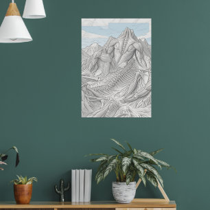 Draken Skelet Berg Landschap Fantasie Fijne Kunst Poster