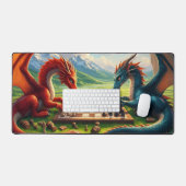 Draken spelen schaak op zondagmiddag bureaumat (Keyboard & Muis)