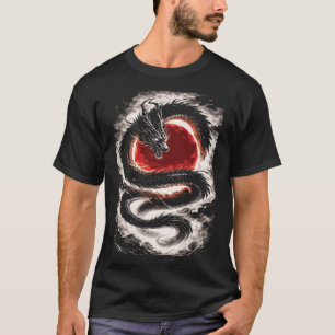 Draken spoel over een rode eclips - Japanse kunst T-shirt