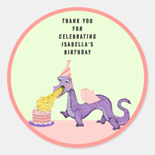Draken Verjaardag Klassieke Ronde Sticker (Voorkant)