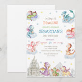 Draken verjaardagsuitnodiging voor iedereen kaart (Voorkant / Achterkant)