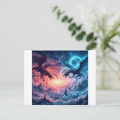 Draken verwikkeld in een strijd om een mystiek briefkaart (Staand voorkant)