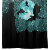 Draken vliegen, dageraad berg klif kasteel / maan douchegordijn (Voorkant)