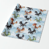 Draken vliegen in de wolken cadeaupapier (Uitgerold)