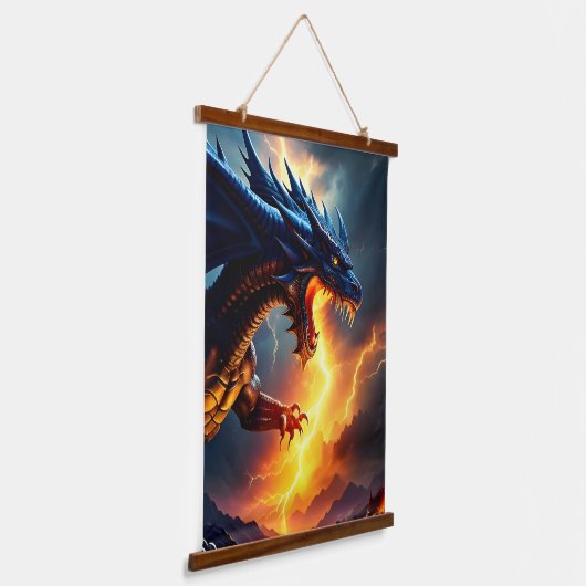 Draken Vuur Bliksem Strijd Twee Hangend Wandkleed (Gebogen)