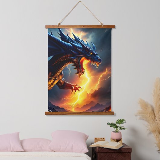 Draken Vuur Bliksem Strijd Twee Hangend Wandkleed (Slaapkamer)