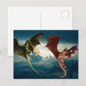 Draken Vuur Gevecht Fantasie Briefkaart (Voorkant / Achterkant)