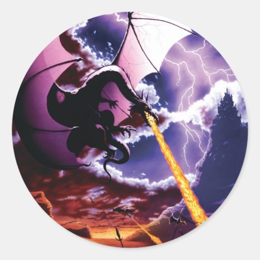 Drakenaanval Ronde Sticker (Voorkant)