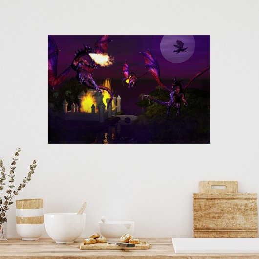 Drakenaanval van David en Michelle Wilder Poster (Keuken)