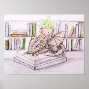 Drakenbaby Boekenwurm Boekliefhebber Bibliotheek Poster