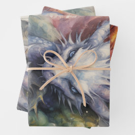 Drakenblauw rood inpakpapier vel