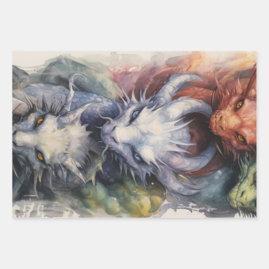 Drakenblauw rood inpakpapier vel (Voorkant)