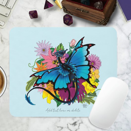 Drakenblauwe Vlinder Bloemen Muismat