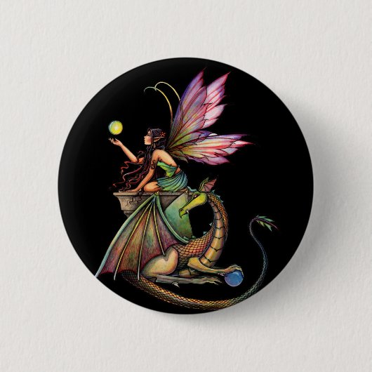 Drakenbollen Fee en Draak door Molly Harrison Ronde Button 5,7 Cm (Voorkant)