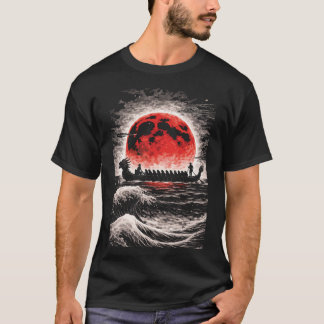 Drakenbootrace-team peddelt in rode maan horizon t-shirt