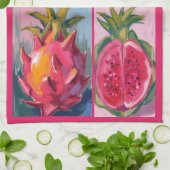 Drakenfruit aquarel op gestructureerde achtergrond theedoek (Gevouwen)