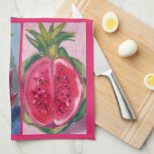 Drakenfruit aquarel op gestructureerde achtergrond theedoek (Quarter Fold)