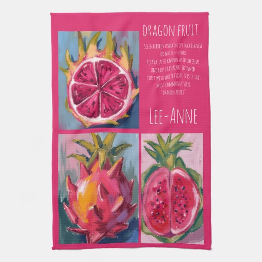 Drakenfruit aquarel op gestructureerde achtergrond theedoek (Verticaal)