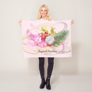 Drakenfruit en roze orchidee tropische kalligrafie fleece deken