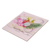 Drakenfruit en roze orchidee tropische kalligrafie tegeltje (Zijkant)