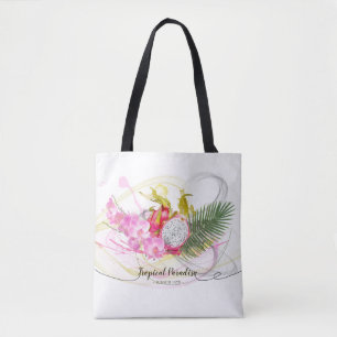 Drakenfruit en roze orchidee tropische kalligrafie tote bag