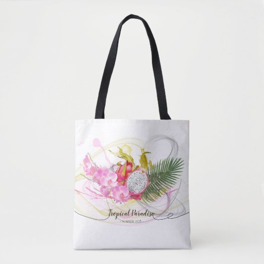 Drakenfruit en roze orchidee tropische kalligrafie tote bag (Voorkant)