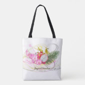 Drakenfruit en roze orchidee tropische kalligrafie tote bag (Achterkant)