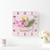 Drakenfruit en roze orchidee tropische kalligrafie vierkante klok (Huis)