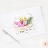 Drakenfruit en roze orchidee tropische kalligrafie vierkante sticker (Envelop)