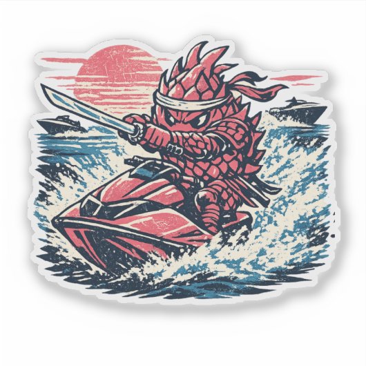 Drakenfruit Jetski Duellist — Vintage Zomerrace Sticker (Voorkant)