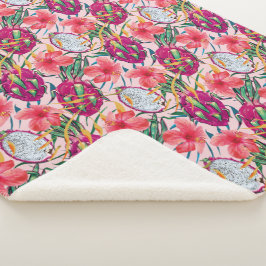 Drakenfruit Tropisch Bloemend Modern Groen Palm Sherpa Deken