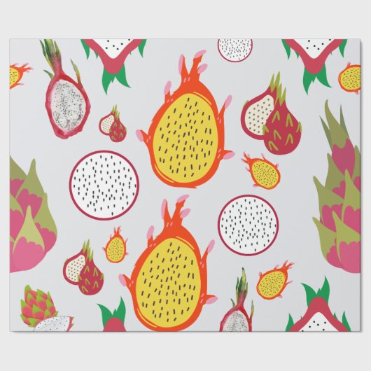 Drakenfruit wit en geel gevlekt cadeaupapier (Zoom)