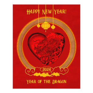 Drakenhart, jaar van de draak foto afdruk