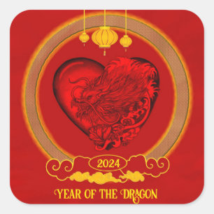Drakenhart, jaar van de draak vierkante sticker
