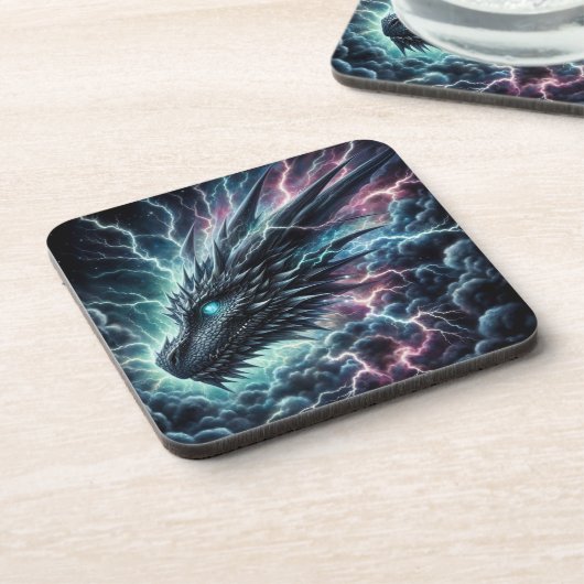 Drakenhoofd in een onweersbui met bliksem bier onderzetter (Linkerzijde)