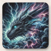 Drakenhoofd in een onweersbui met bliksem bier onderzetter (Voorkant)