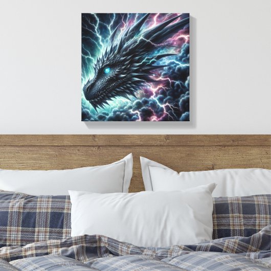 Drakenhoofd in een onweersbui met bliksem canvas afdruk (Insitu (Slaapkamer))